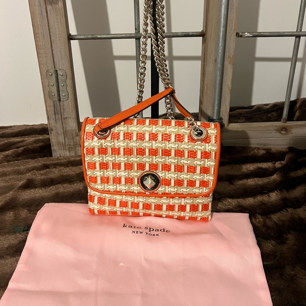 Kate Spade Orange & Cream Woven Crossbody Bag